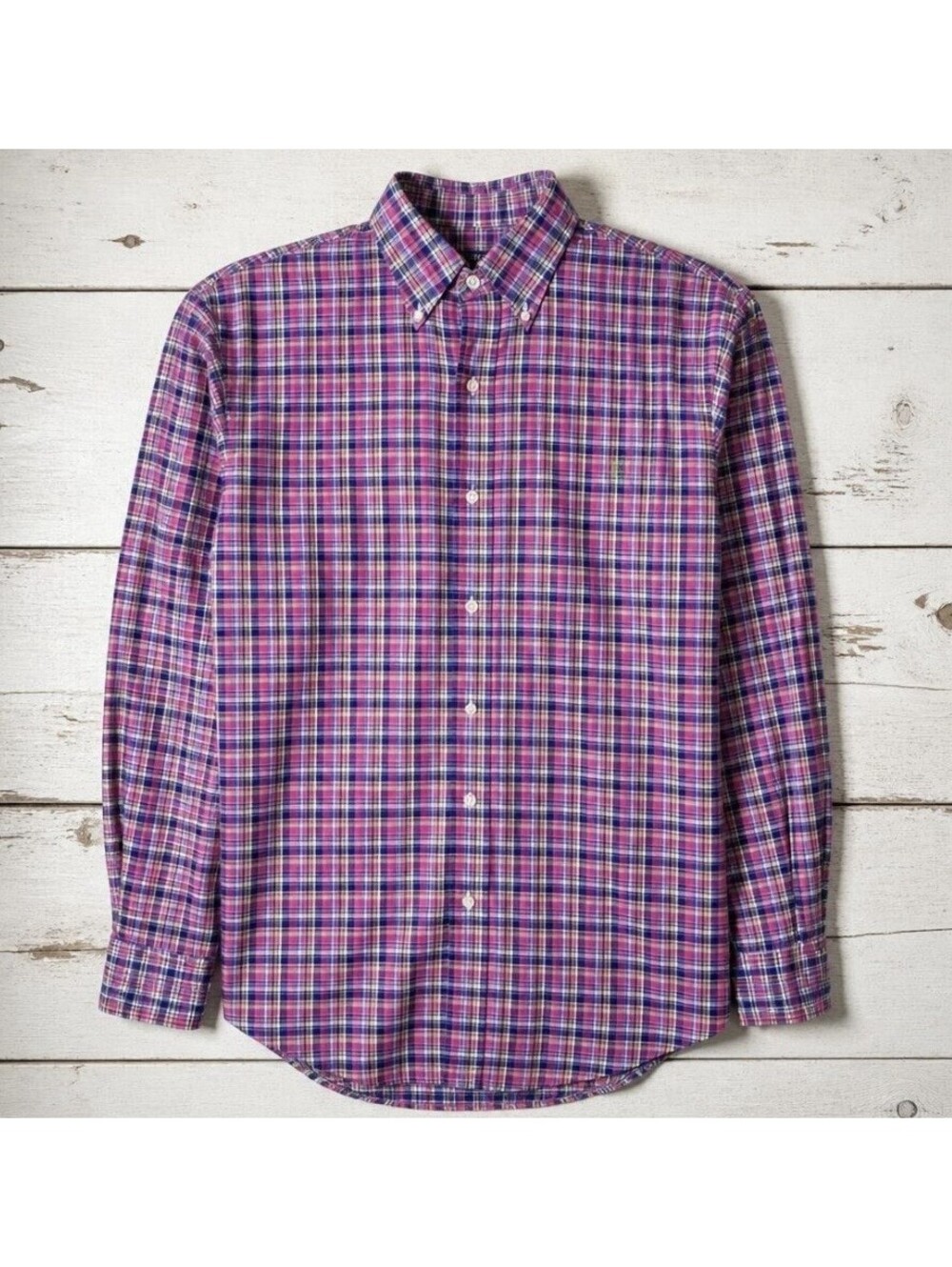 RALPH LAUREN Men’s Cotton Classics Non-Iron Button-Up Shirt in Pink Plaid-XL